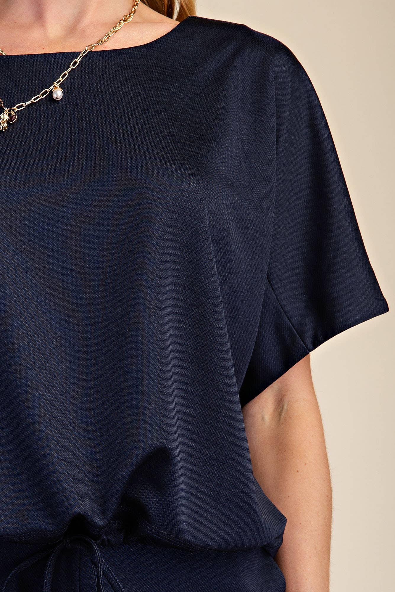 Round Neck Top Adjustable Tie Hem