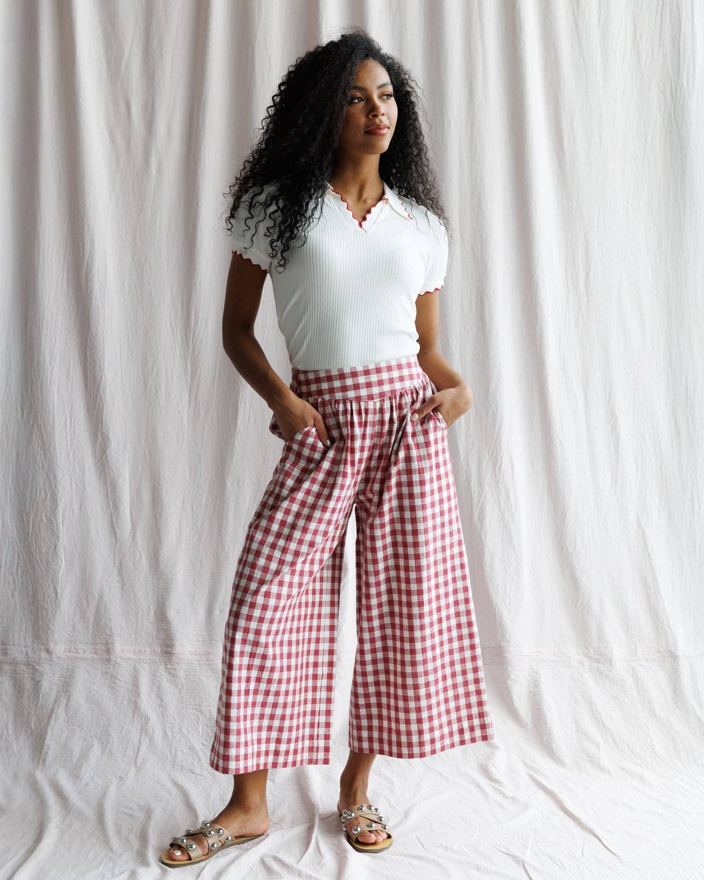 Charm Red Gingham Cropped Pant