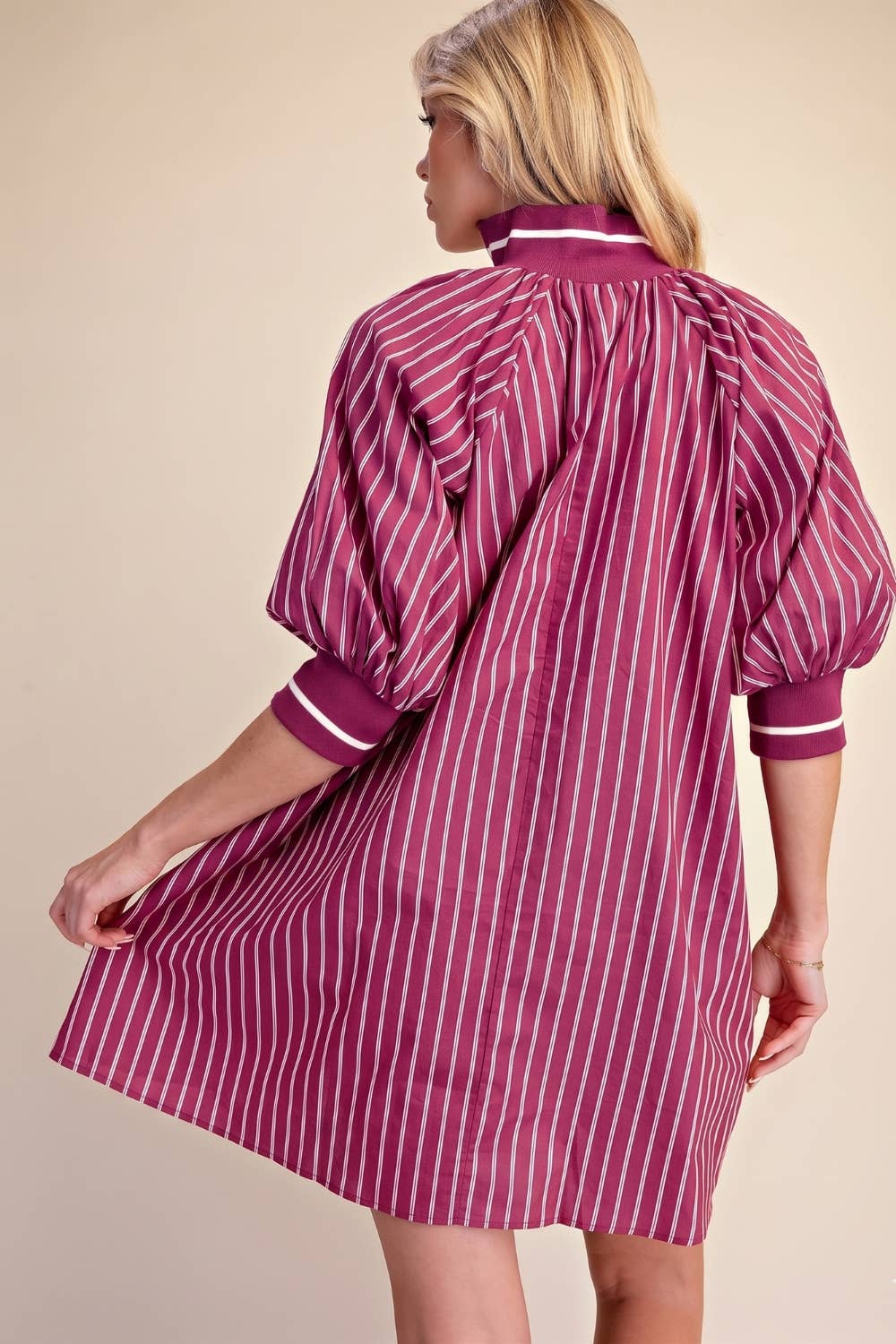Mock Neck Band Half Zip Stripe Mini Dress