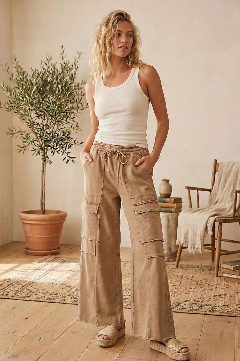 MINERAL WASHED TERRY CARGO PANTS
