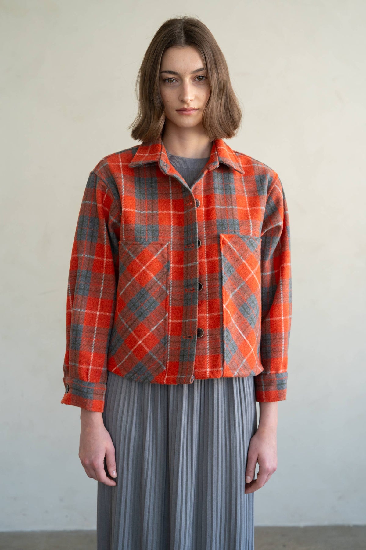 PLAID BUTTON DOWN JACKET