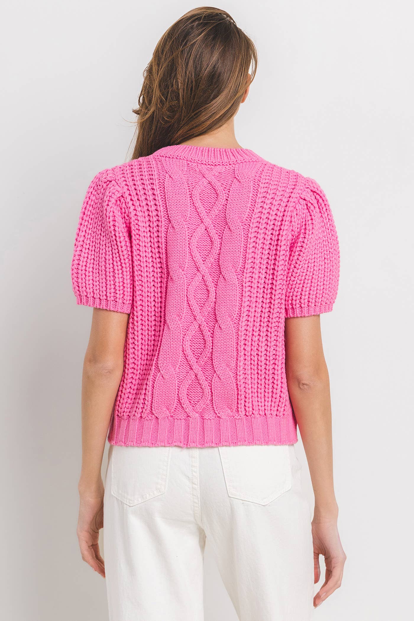 Puff Short Sleeve Cable Sweater Top / TIC13016