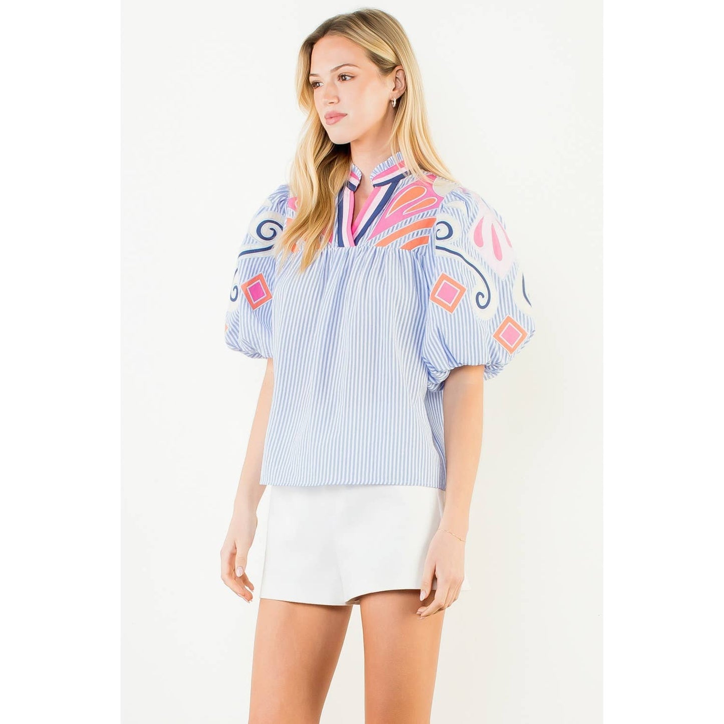 Puff Sleeve Embroidery Detail Textured Top