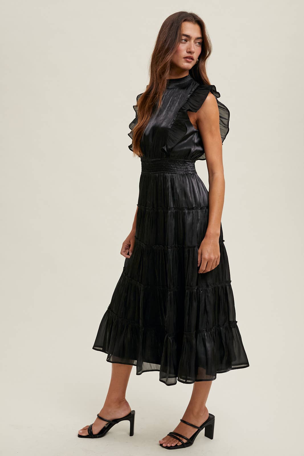 ORGANZA TIERED MIDI DRESS WITH RUFFLE DETAIL / WL23-8374