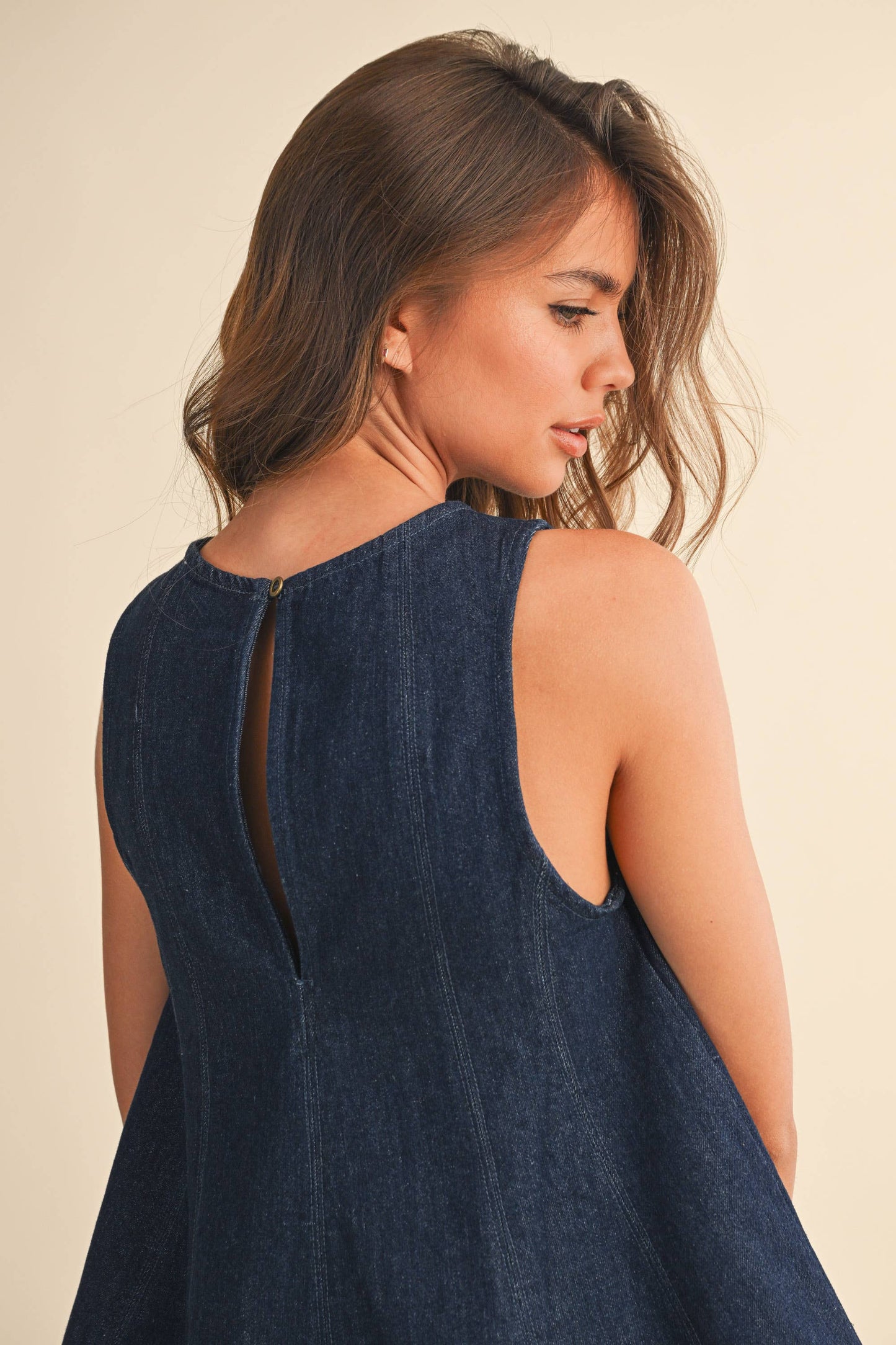 IST6095 DENIM LONGLINE SLEEVELESS TOP AND SHORTS SET