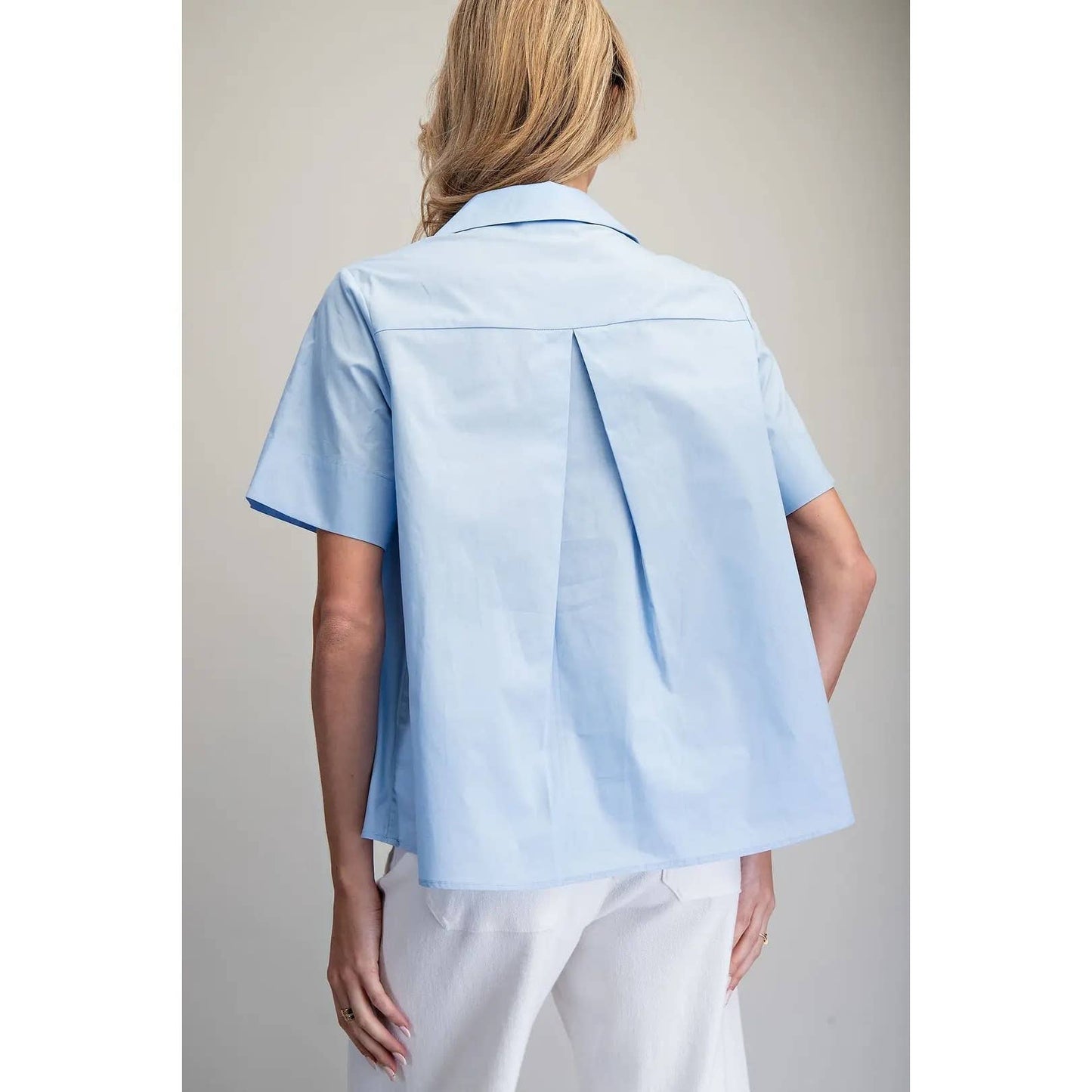 NEW Solid Collared Short Sleeve Blouse