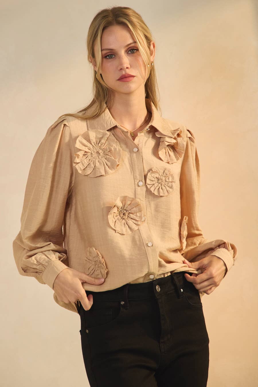 Textured Long-sleeve Blouse