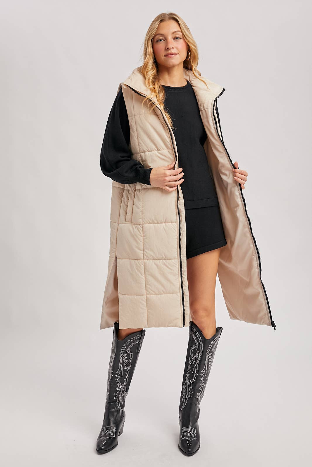 QUILTED LONGLINE PUFFER VEST