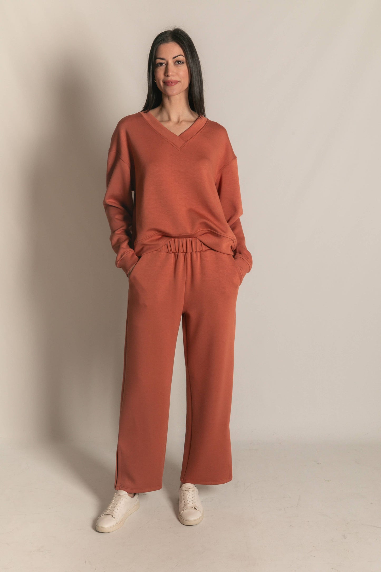 P. CILL Butter Modal Wide Leg Pants with Bottom Slits