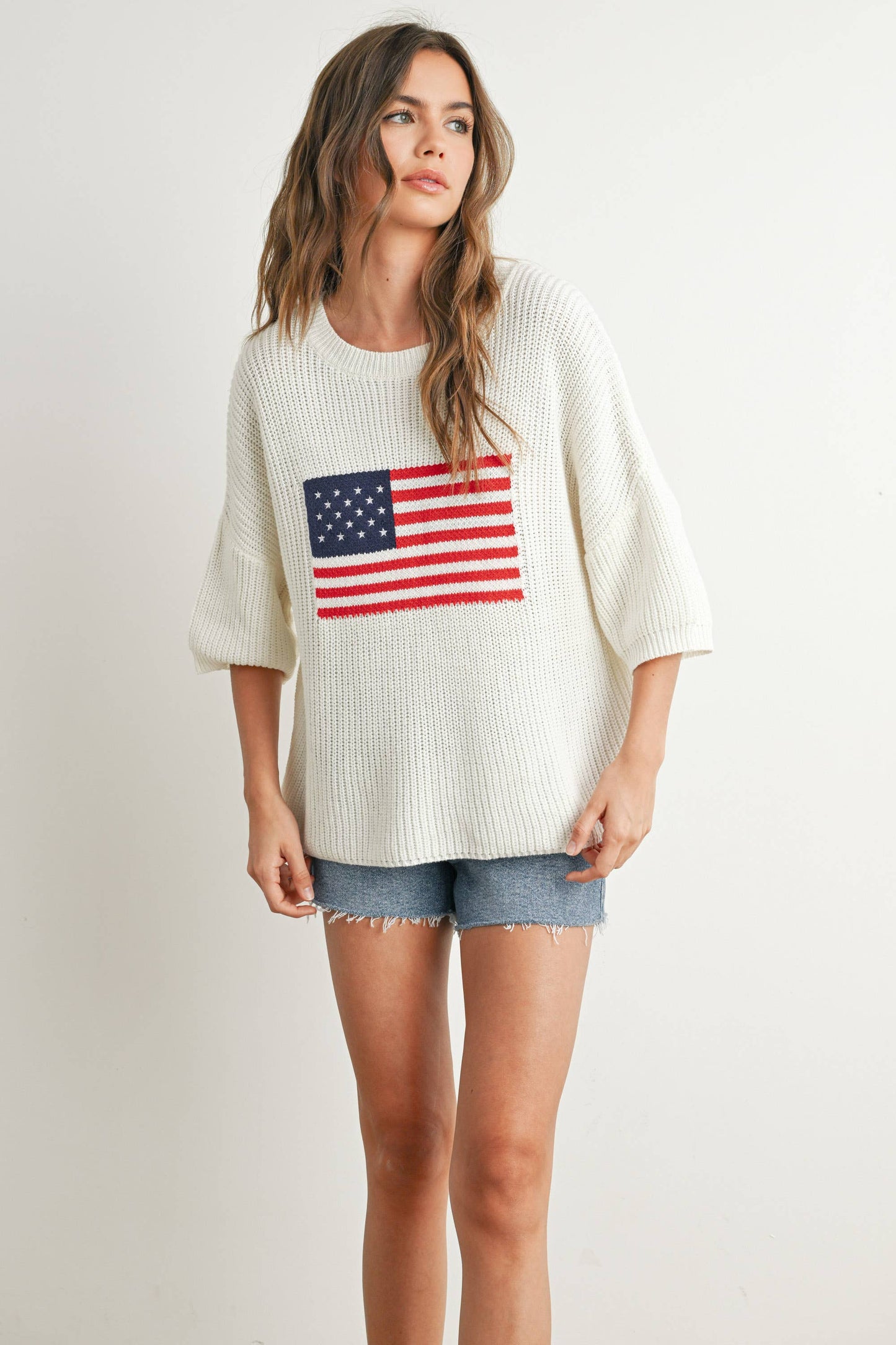 BMW7691 - FLAG PRINT KNIT SWEATER