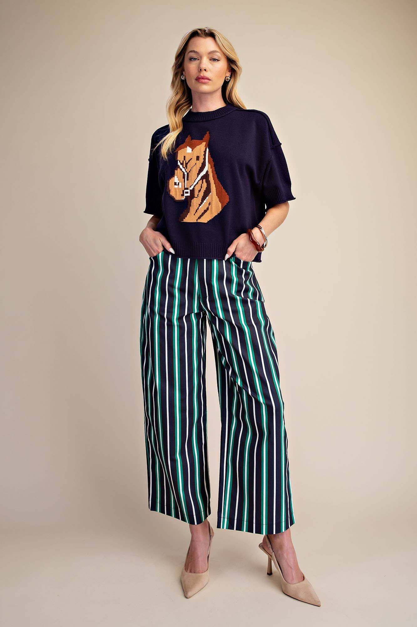 Barrel Leg Stripe Casual High Waist Pants