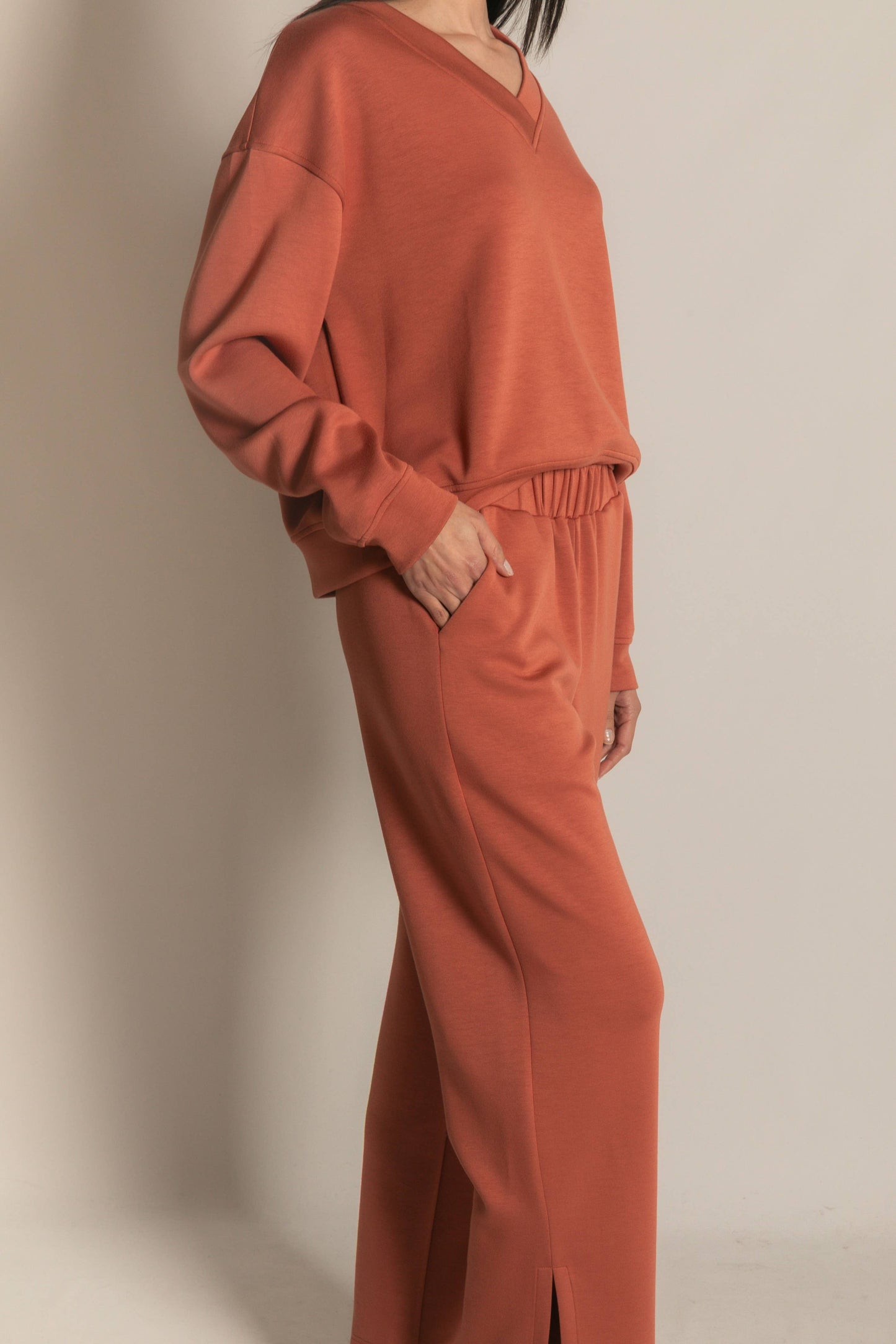 P. CILL Butter Modal Wide Leg Pants with Bottom Slits