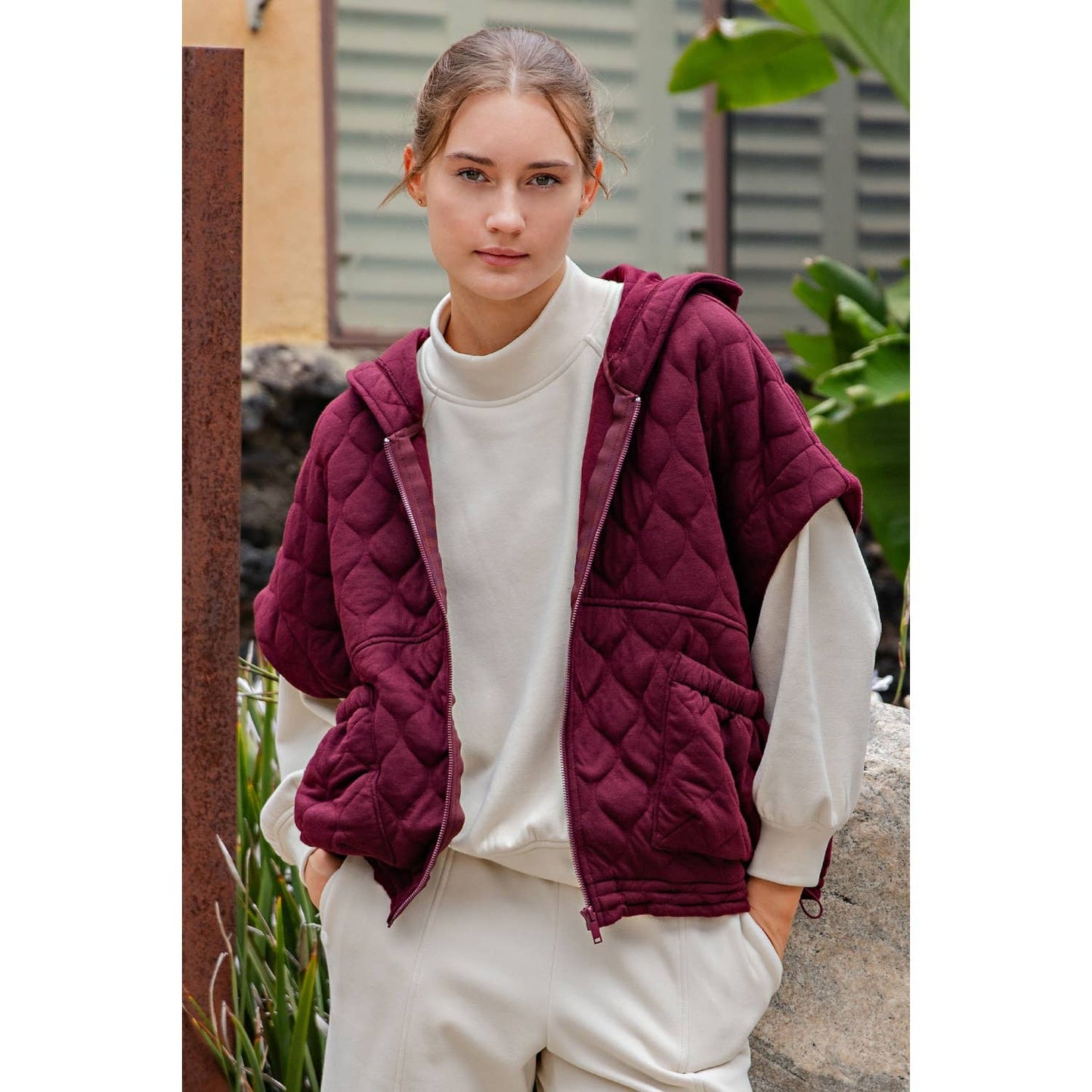BUBBLE QUILT CINCH HOODIE VEST