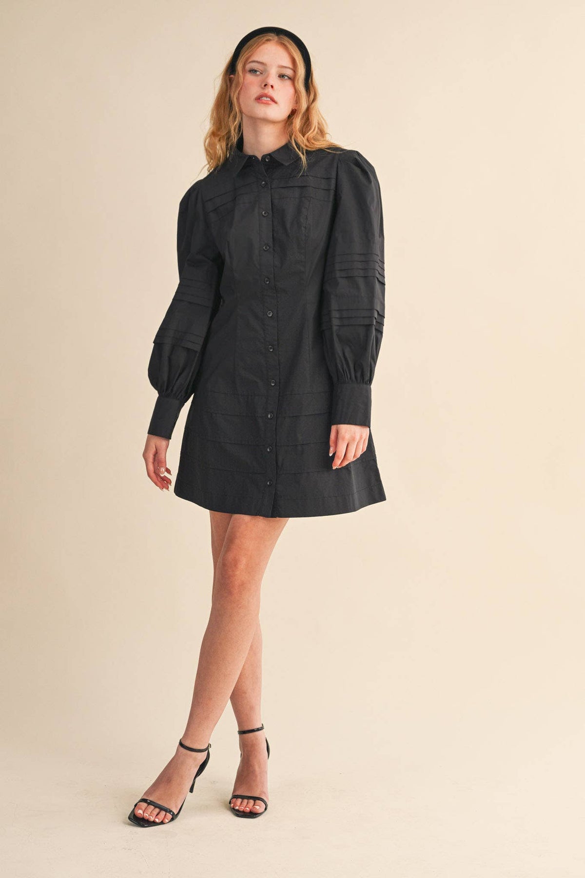 PIN TUCK DETAIL BUTTON DOWN MINI DRESS MDR4328