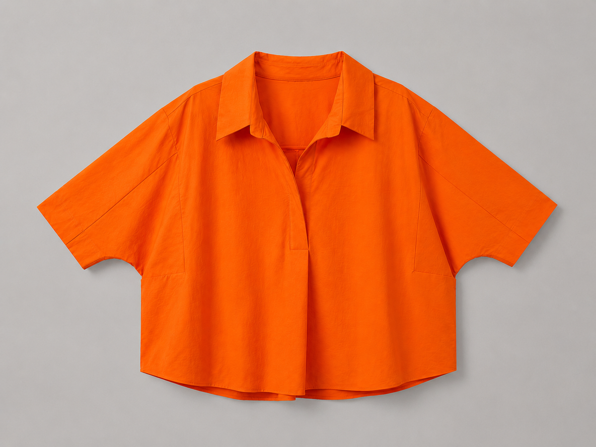 Kaia Modern Oversized Button Down Top Navy & Orange (#WT61176)