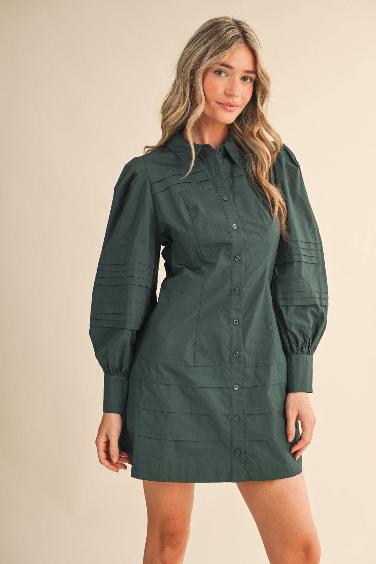 PIN TUCK DETAIL BUTTON DOWN MINI DRESS MDR4328