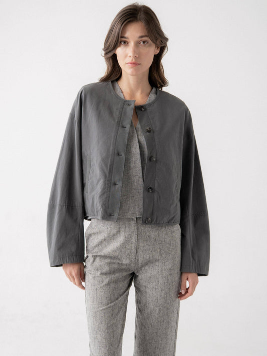MODERN ROUND NECK BUTTON FRONT JACKET
