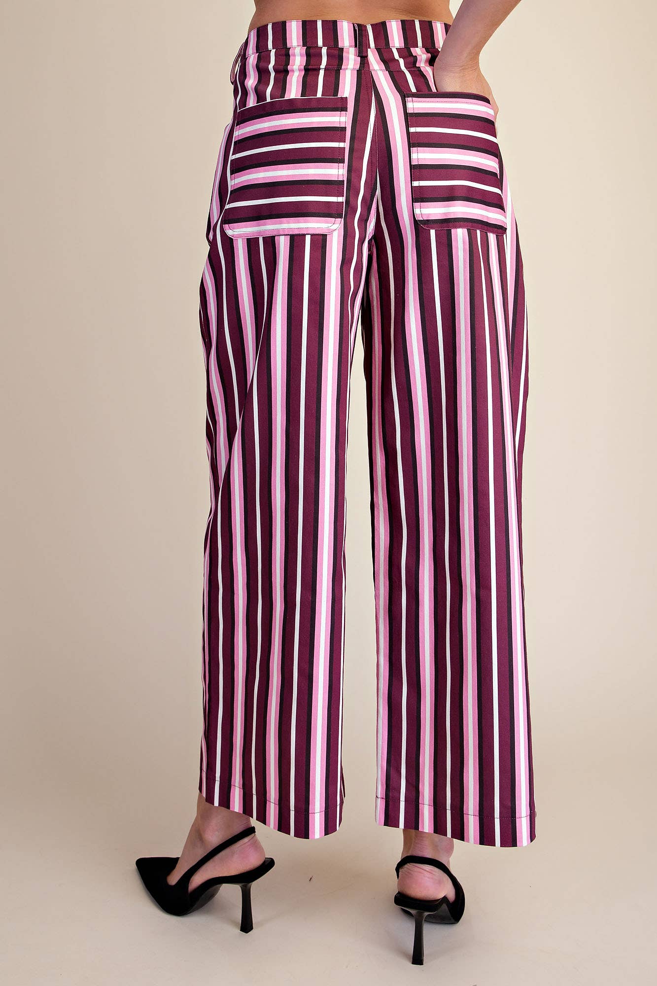 Barrel Leg Stripe Casual High Waist Pants