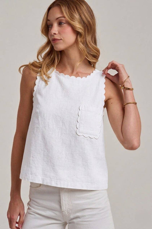 GAME DAY COLOR DENIM SLEEVELESS TOP WITH SCALLOPED EDGE