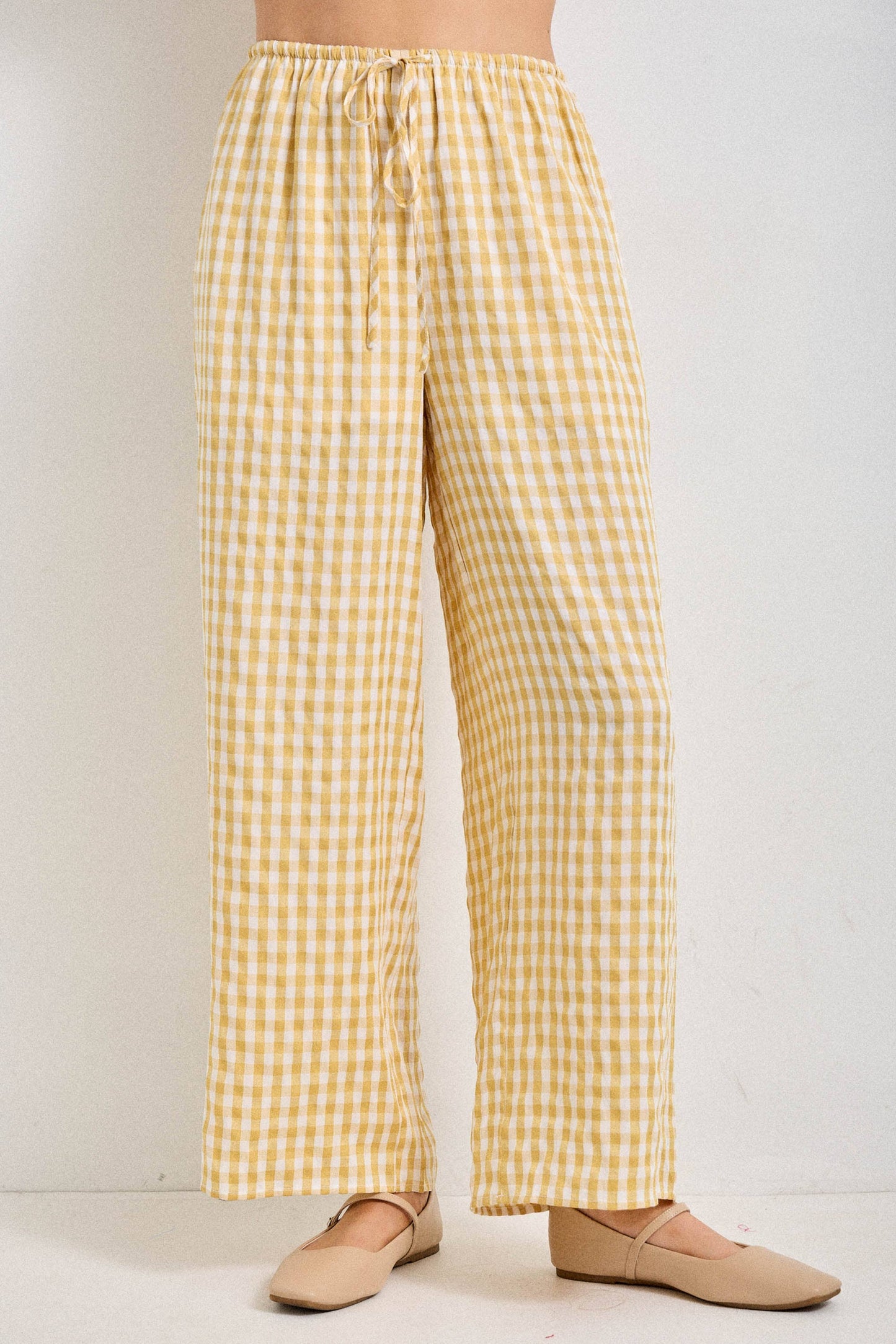 GINGHAM PRINT DRAWSTRING PANTS