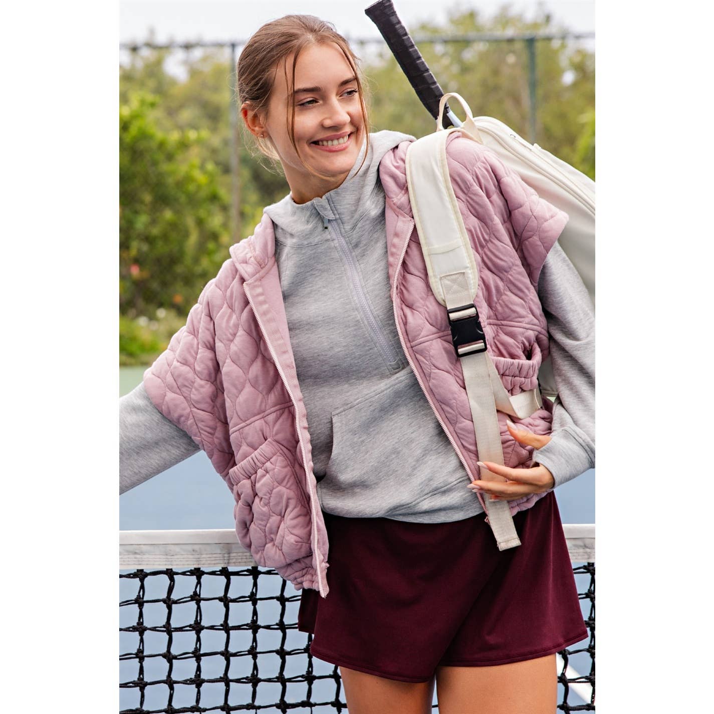 BUBBLE QUILT CINCH HOODIE VEST