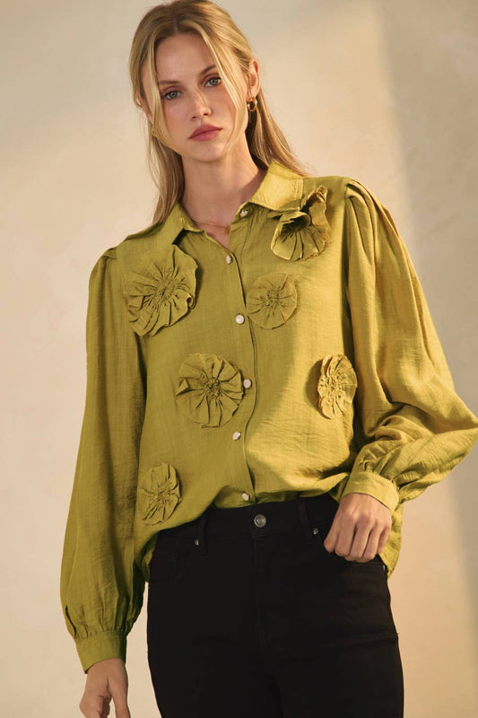 Textured Long-sleeve Blouse