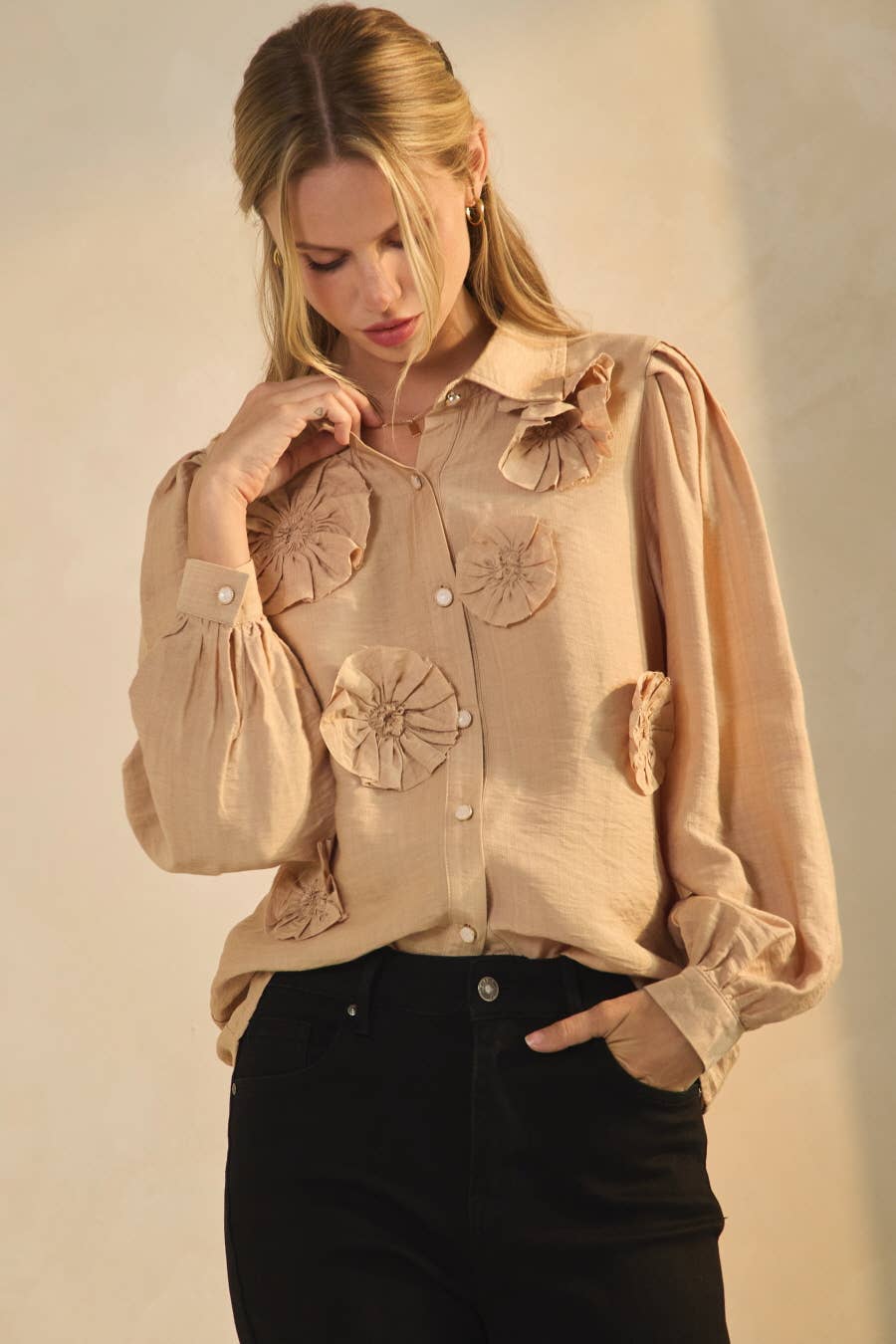 Textured Long-sleeve Blouse