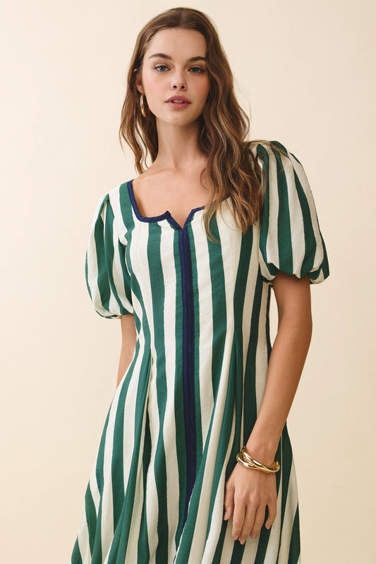 CD06261-Bold Vertical Stripes Square Neck Midi Dress