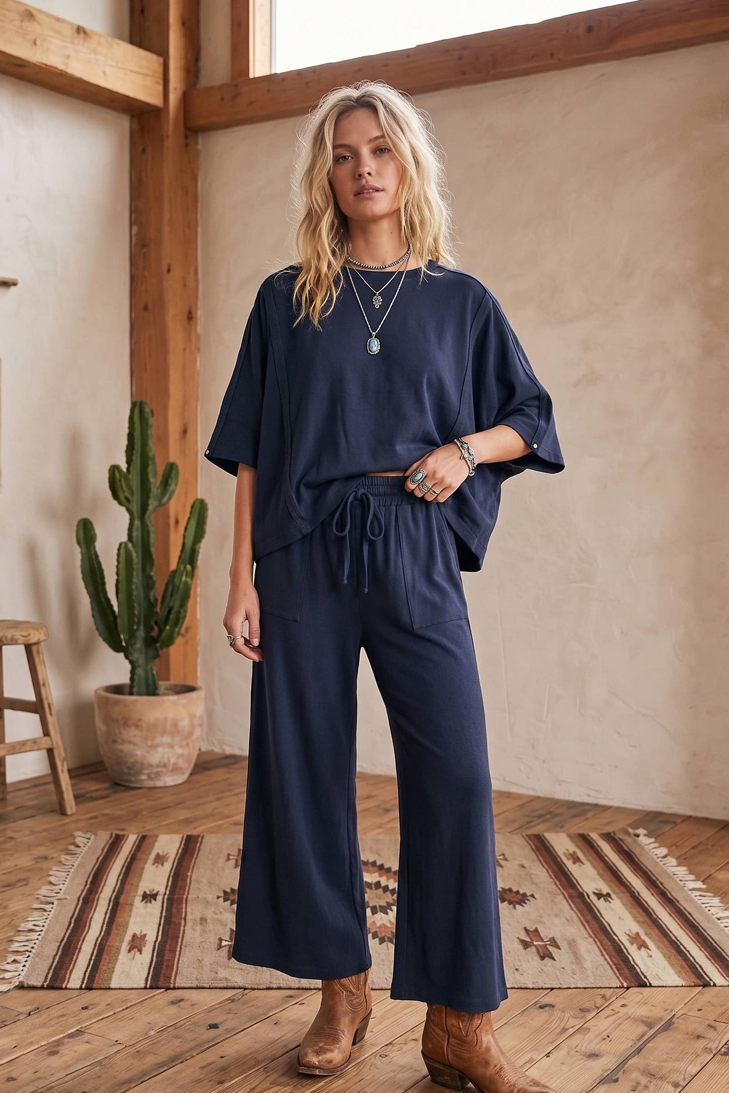Brushed Stretch Boxy Top & Wide Leg Pant Set