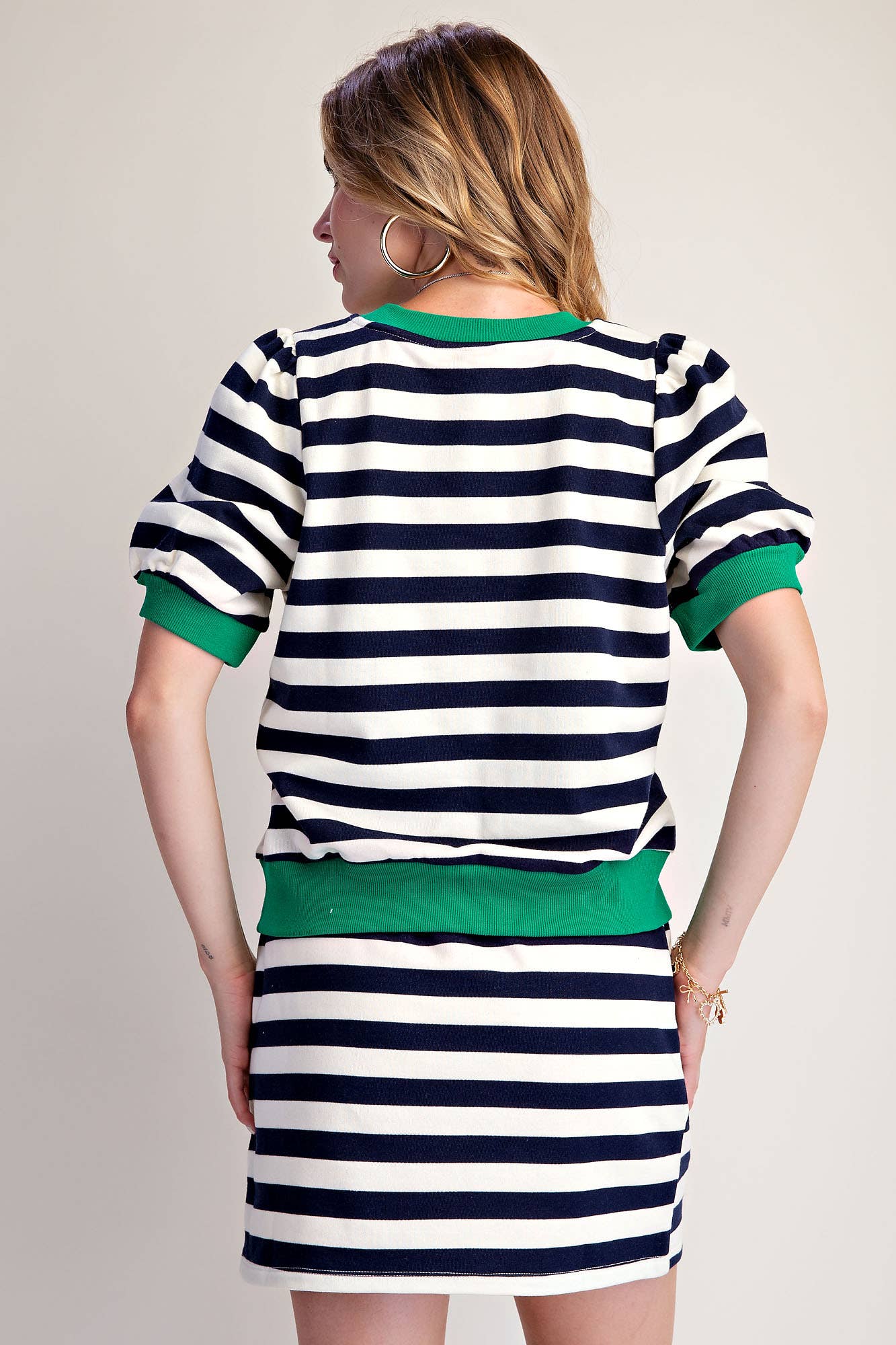 Stripe Sweatshirts Pullover Puff Sleeve