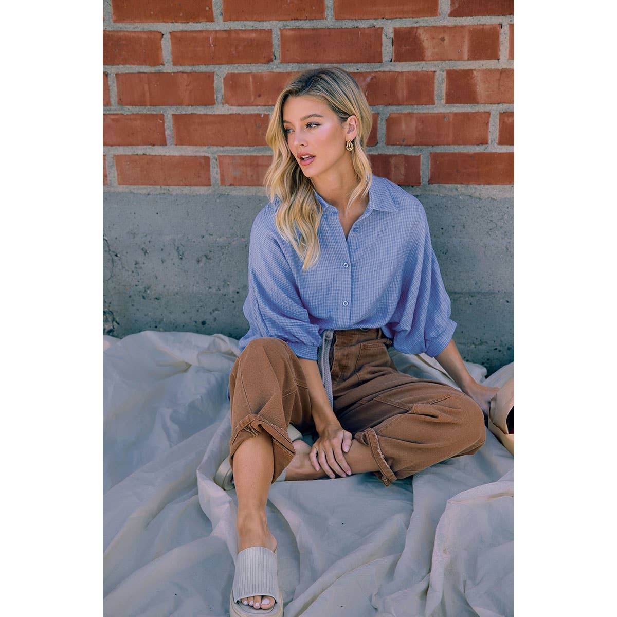 DENIM BLUE GAUZE OVERSIZED BUTTON DOWN SHIRT