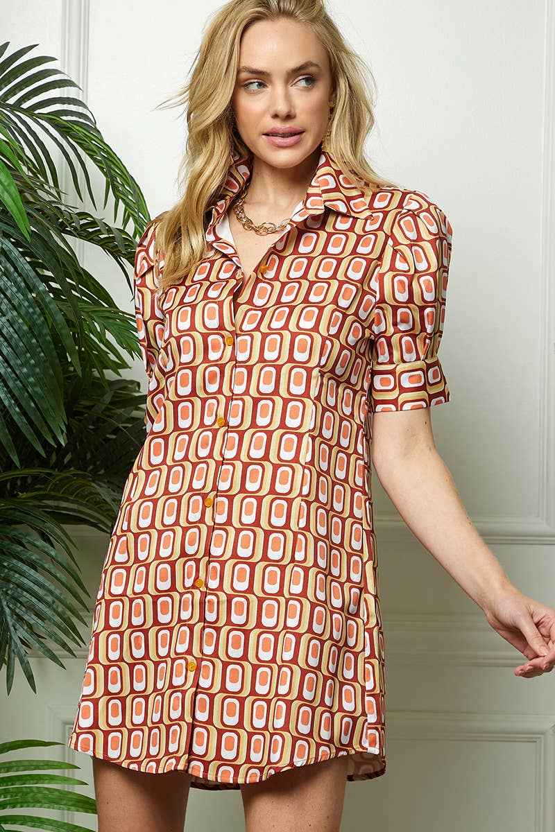 Print Button Down Dress