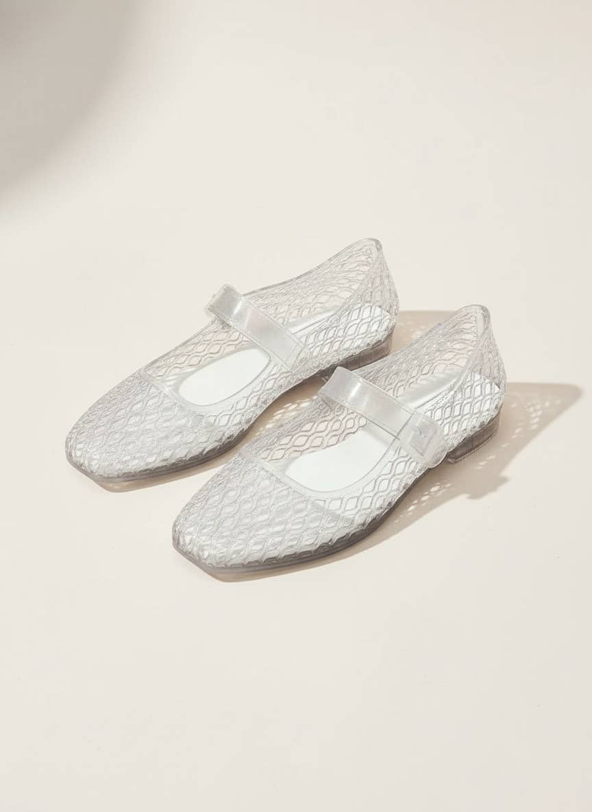 LISA Woven Jelly Mary Jane Flats Tapered Square Toe Trend Sh