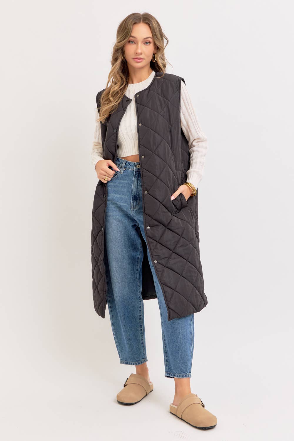 LONG PUFFER VEST DIAMOND QUILTED