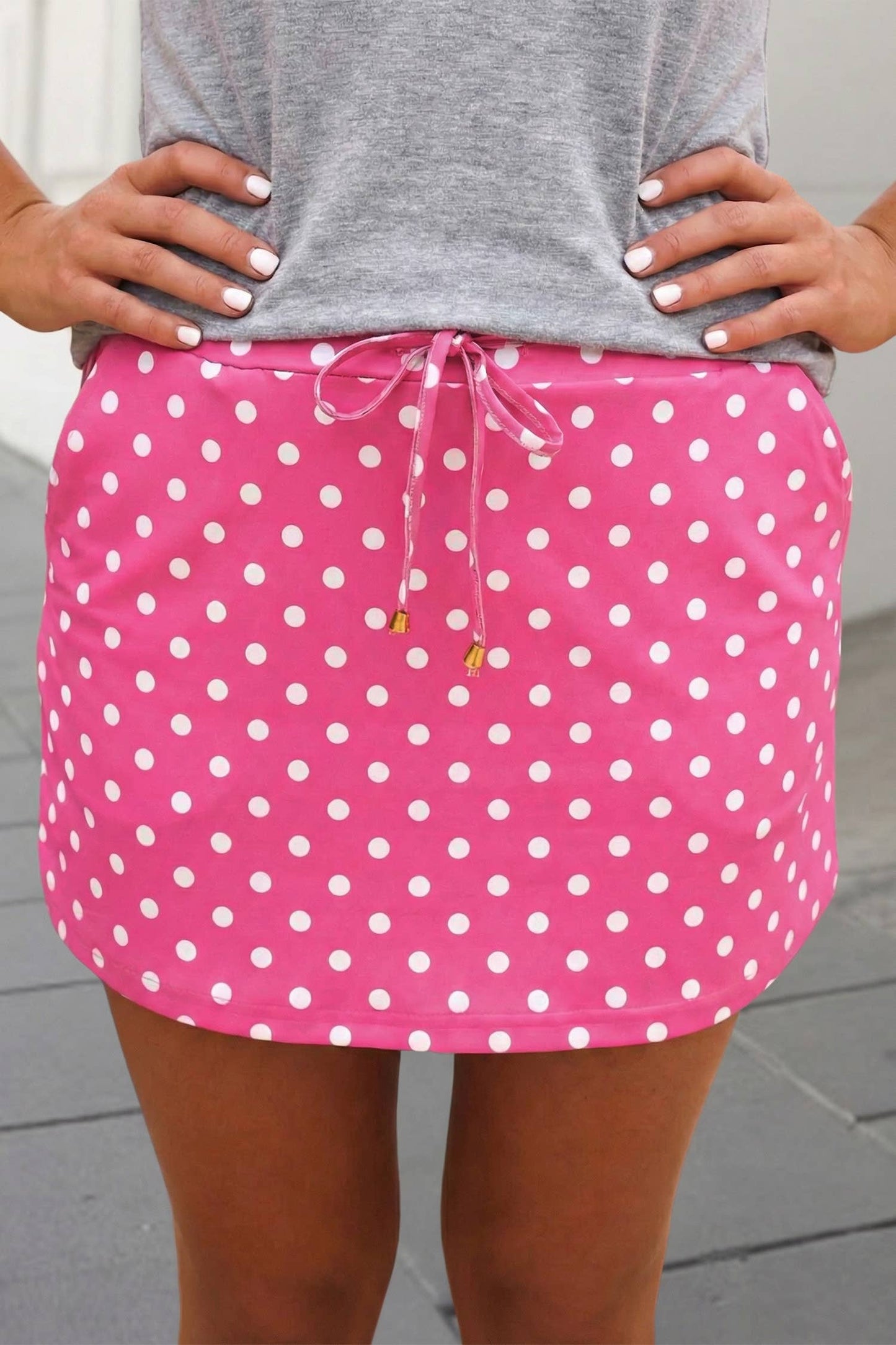 Polka Dot Print Drawstring Skort | S-XL