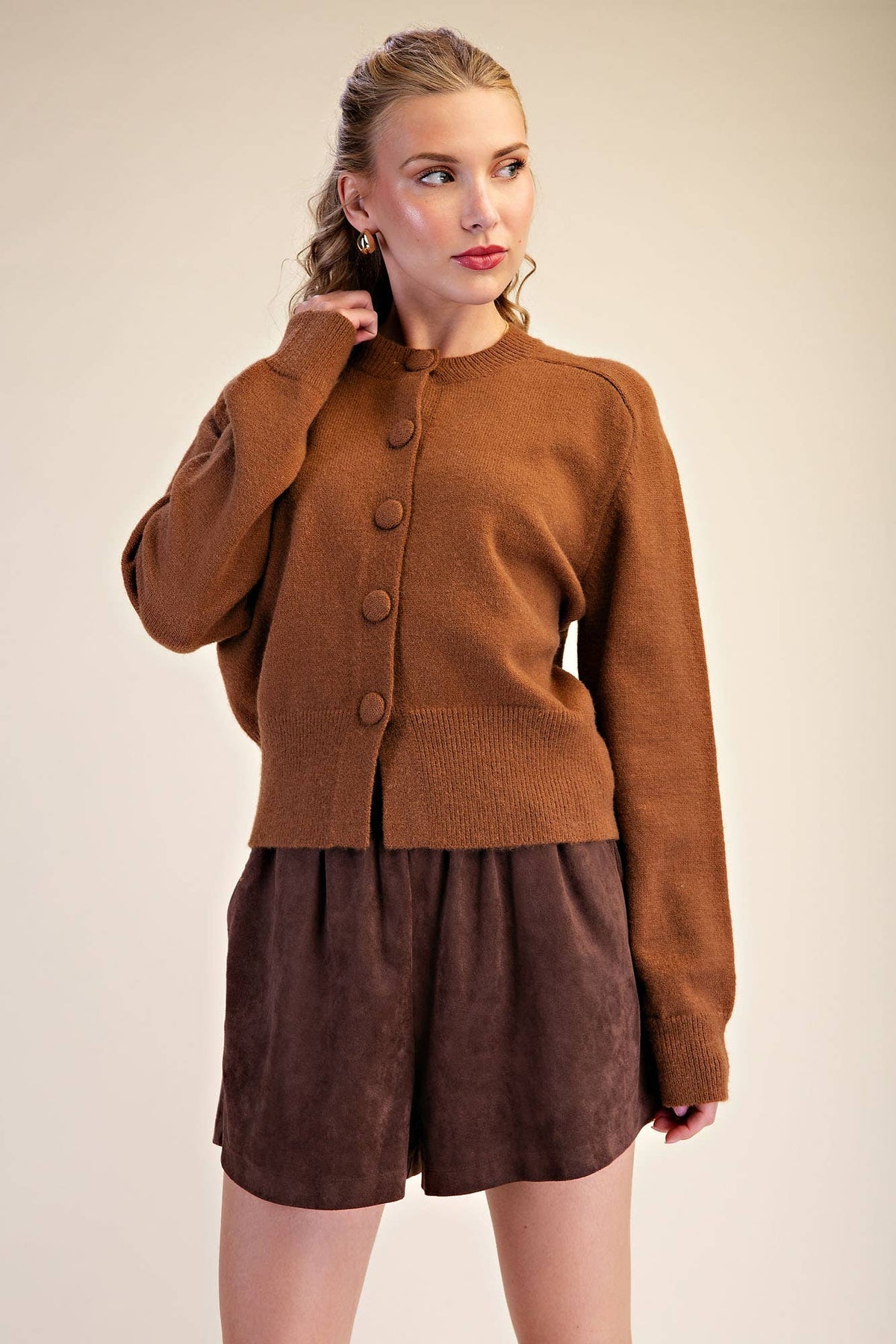 Button Closure Long Sleeve Sweater Cardigan