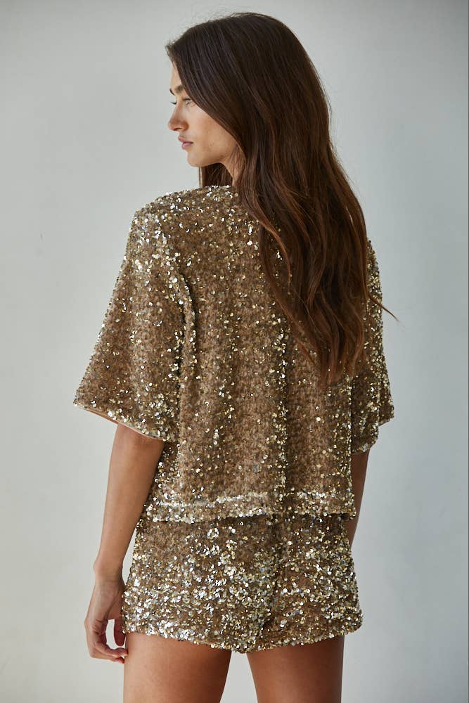 L9140 | Woven Polyester Spandex Sequin Top