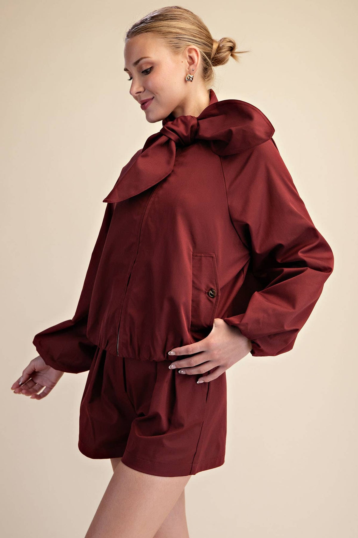 Scarf Collar Long Sleeve Puffy Jacket