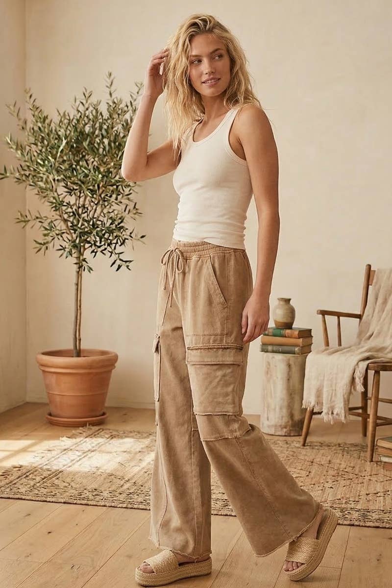 MINERAL WASHED TERRY CARGO PANTS