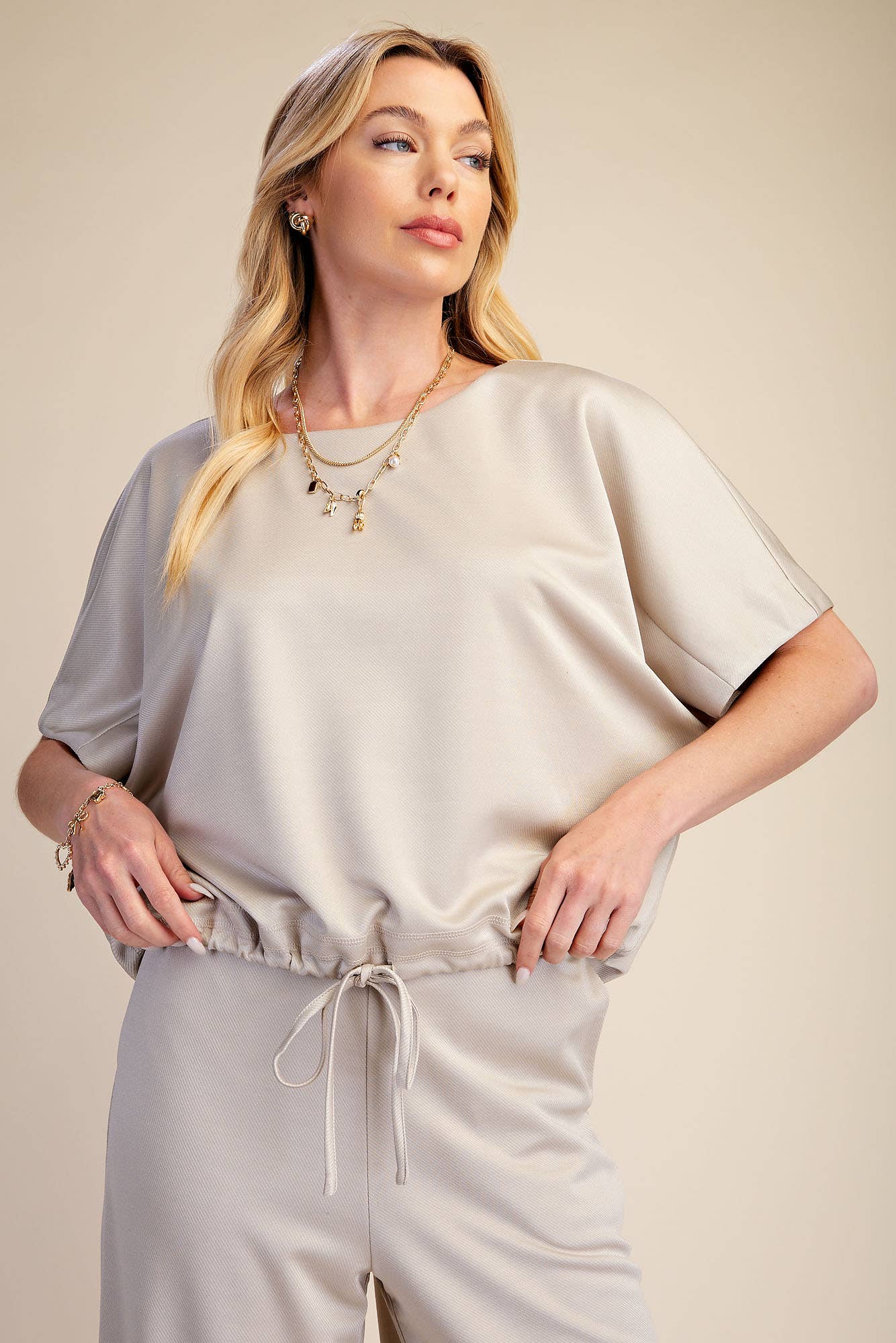 Round Neck Top Adjustable Tie Hem