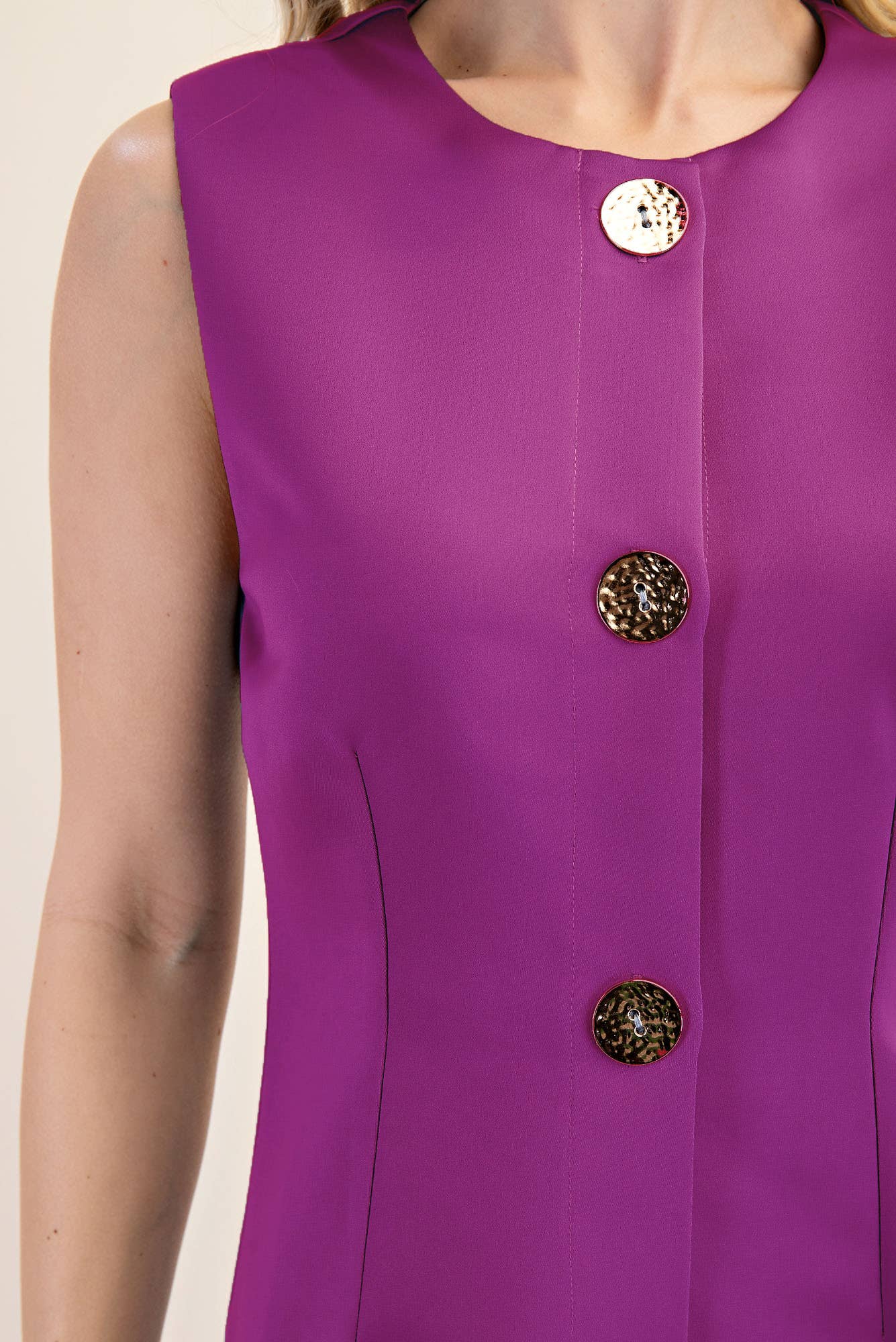 Gold Button Detail Sleeveless Mini Dress