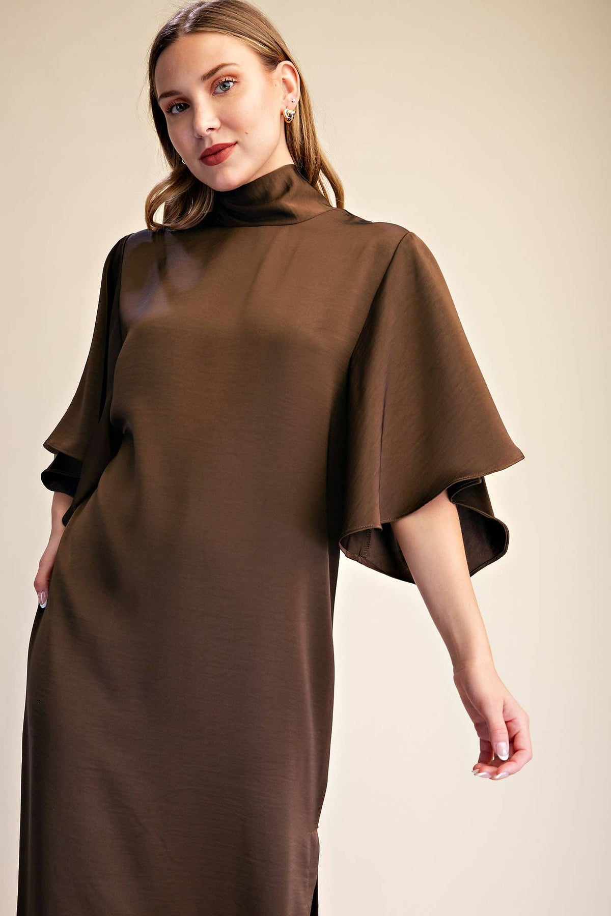 Flowy Satin Tie Back Midi Dress