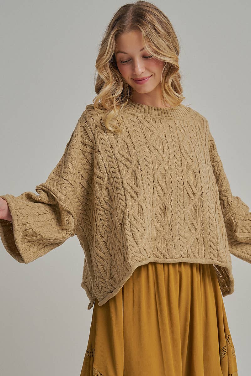OVERSIZED CABLE KNIT CASUAL BOHO FALL SWEATERTOP_JLT00437-01