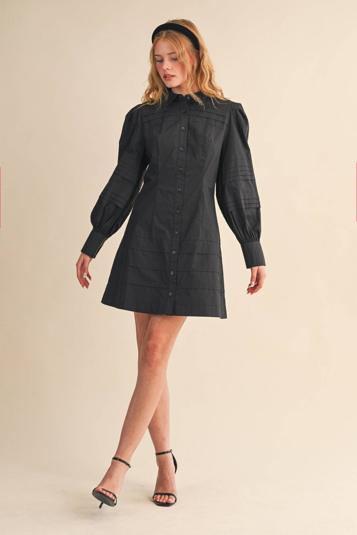 PIN TUCK DETAIL BUTTON DOWN MINI DRESS MDR4328