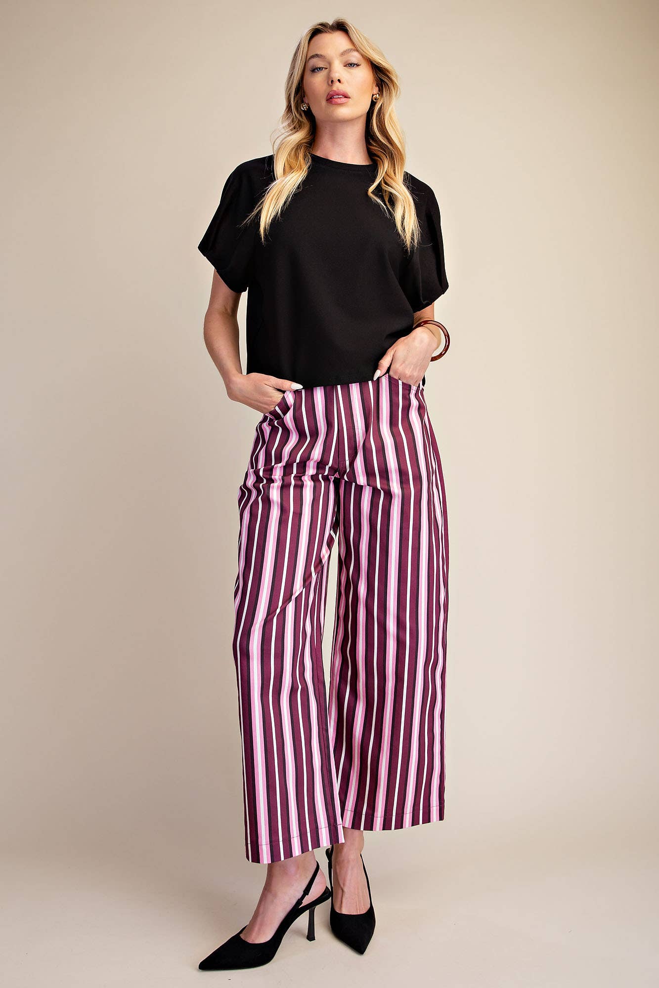 Barrel Leg Stripe Casual High Waist Pants