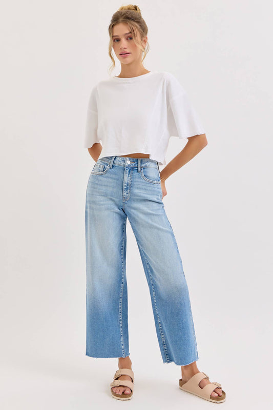 High Rise Crop Wide Leg with Raw Hem [WV99769LT]