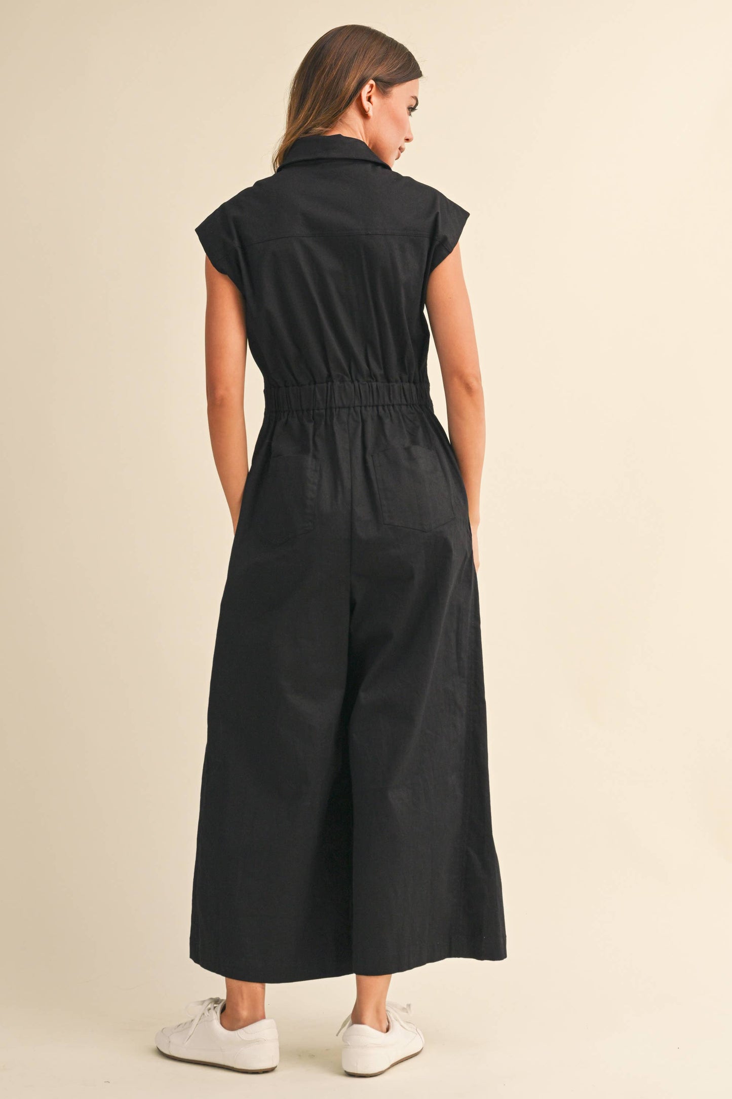 IJP3398 STRETCH COTTON TWILL WIDE LEG CROPPED JUMPSUIT