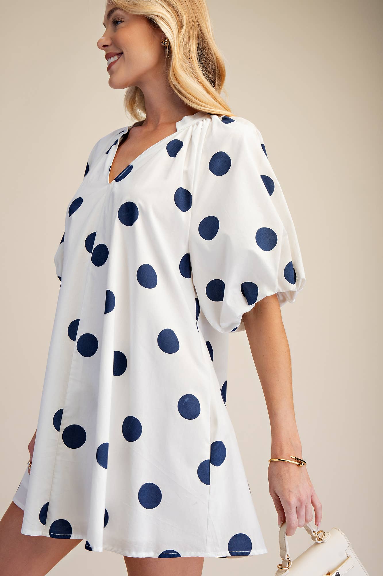 Puff-Sleeve Mini Shift Dress