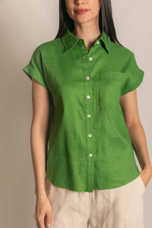 P.CILL Linen Relaxed Short Sleeve Button Up Shirt