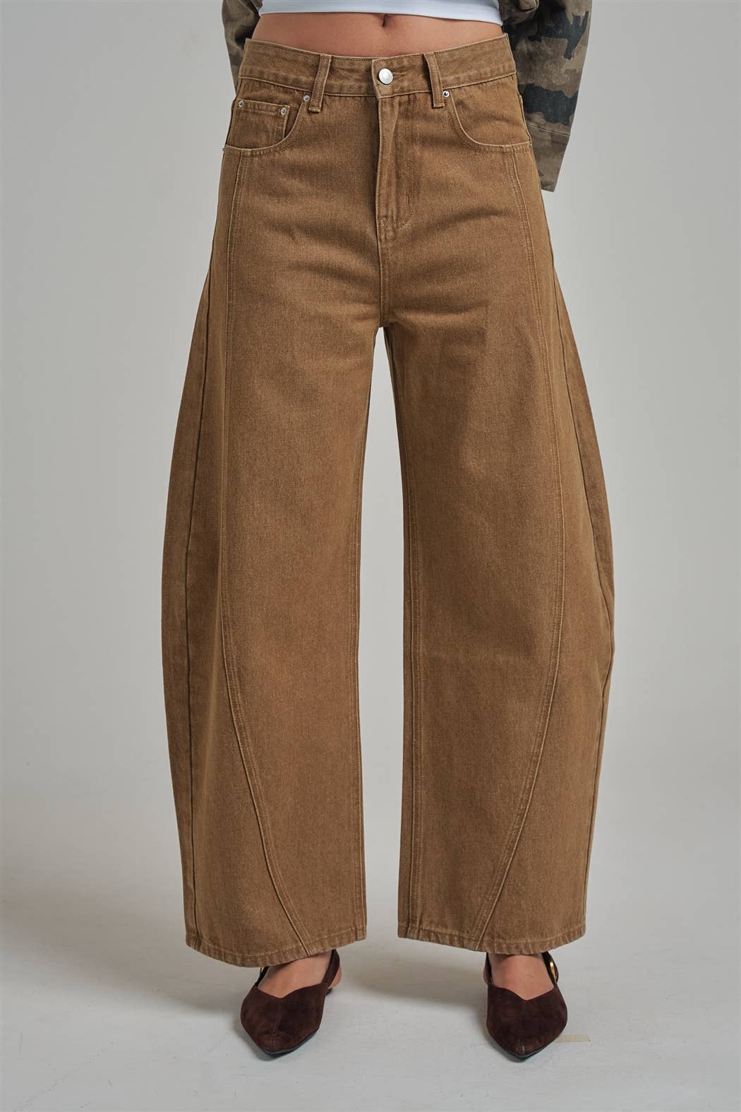VINTAGE WASHED NON-STRETCH BARREL SHAPED PANTS_JLB80110-01